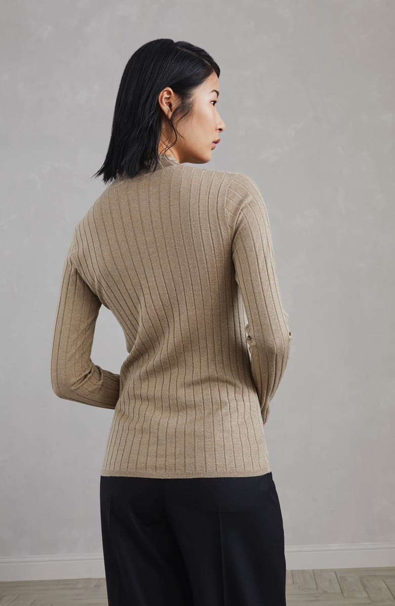 Brunello Cucinelli Sparkling cashmere and silk rib knit mock neck sweater, Alternate, color, 