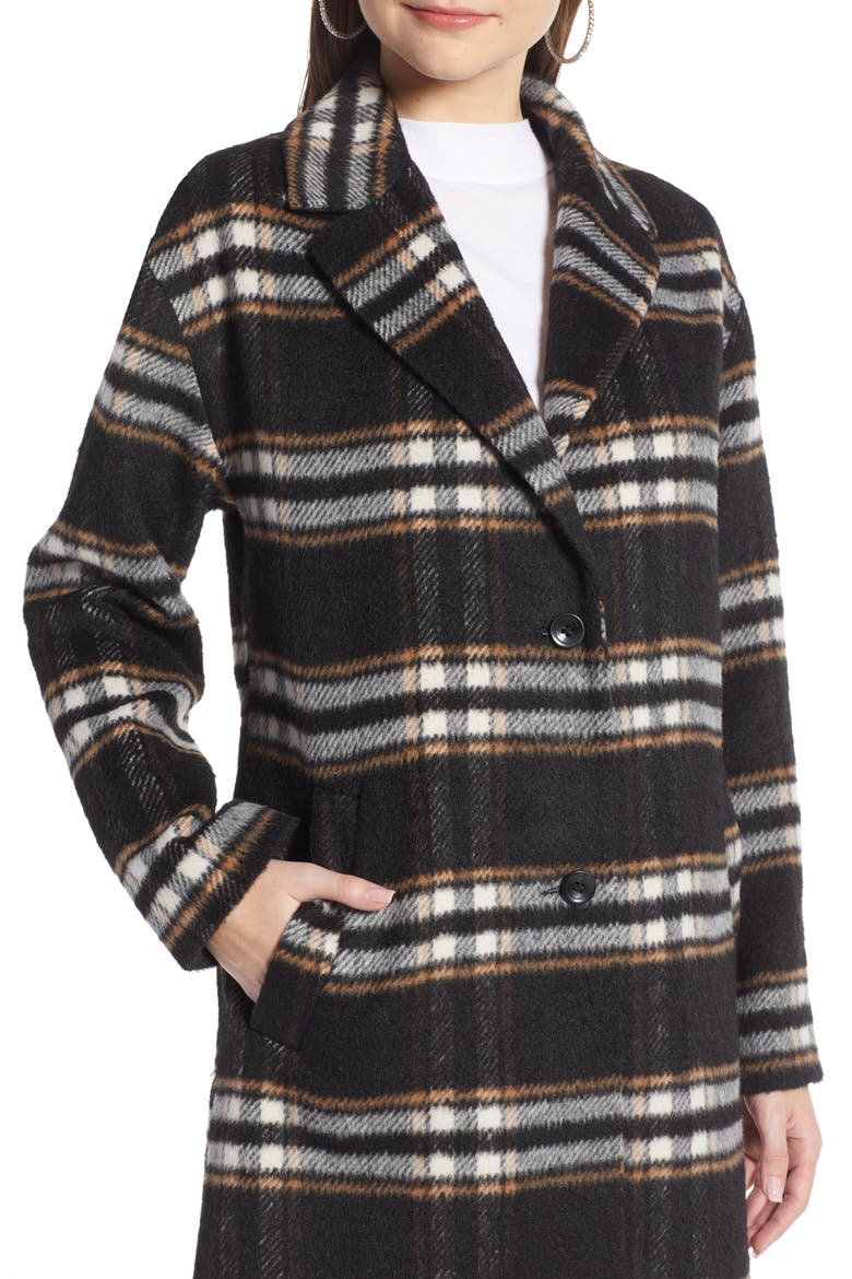 Longline Plaid Coat (Nordstrom Exclusive), Alternate, color, BLACK PLAID