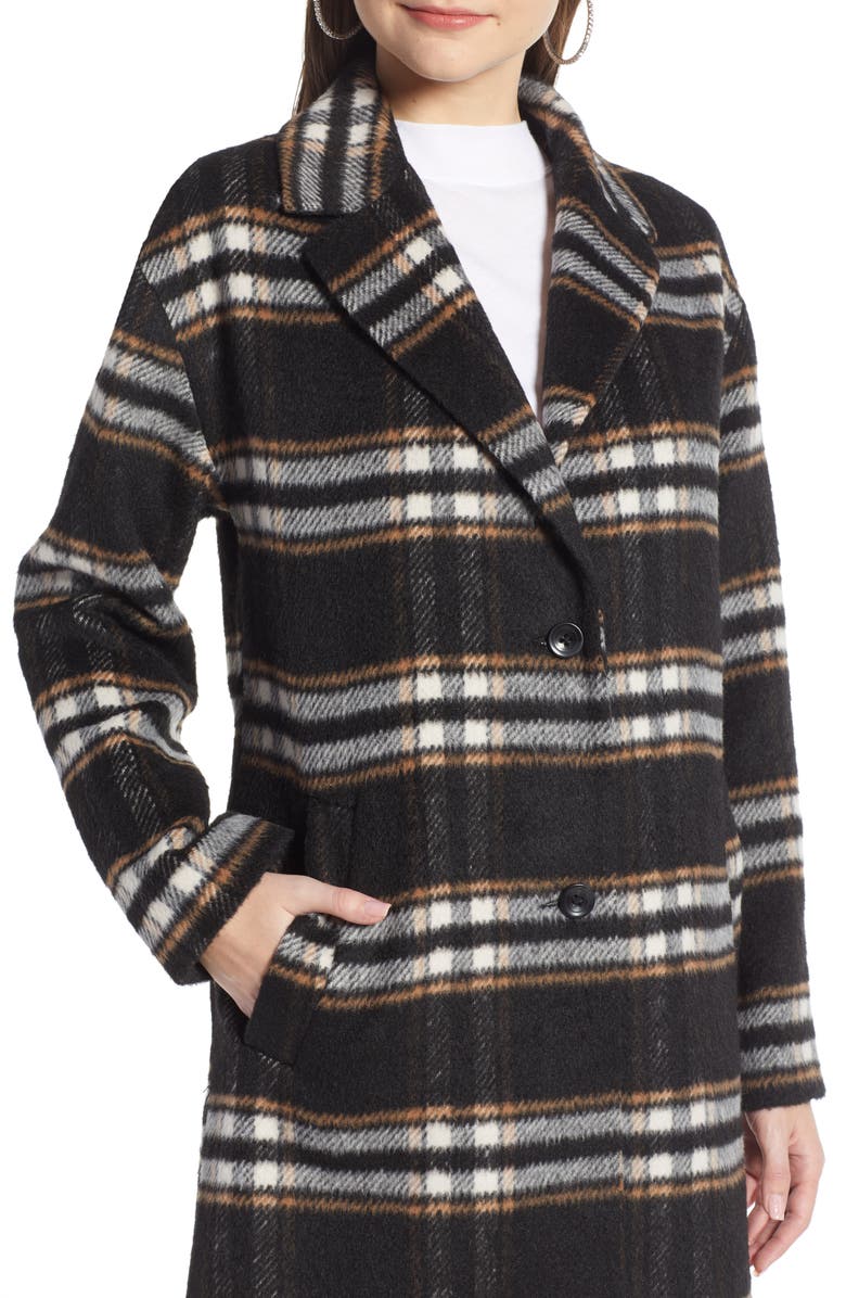 Something Navy Longline Plaid Coat, Alternate, color, 