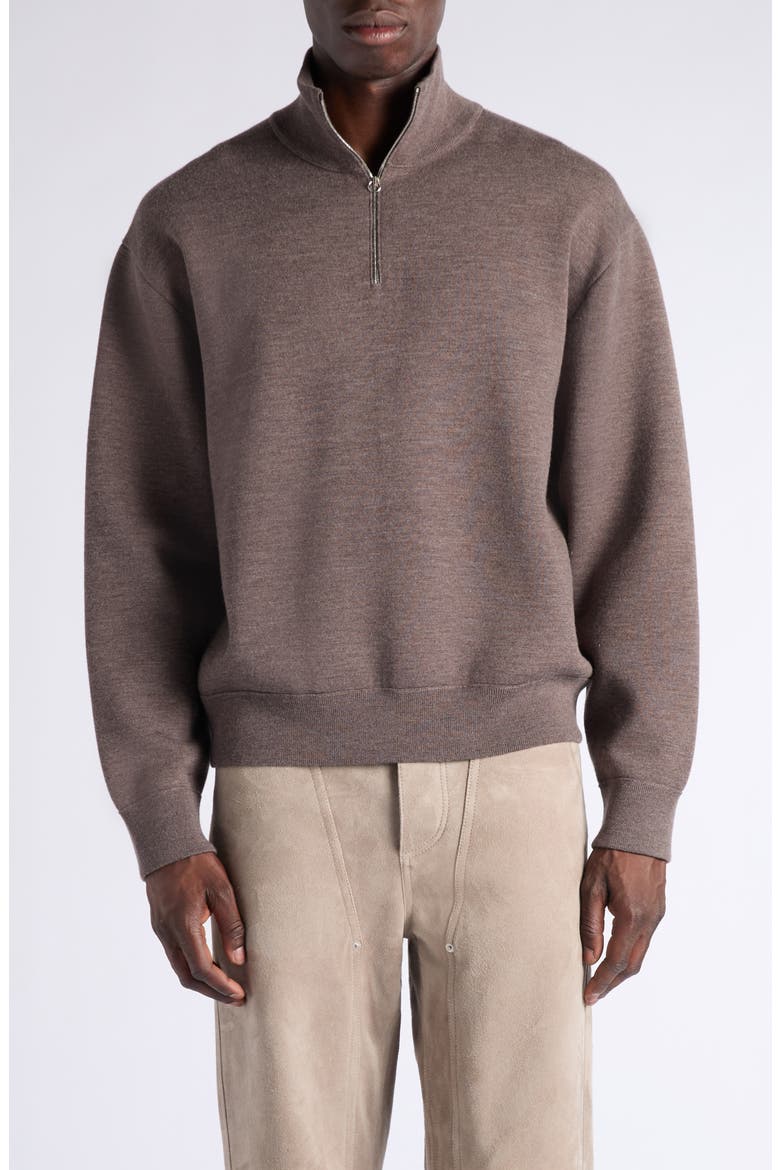 Oversize Double Knit Wool Quarter Zip Sweater, Main, color, 2185 MILK CHOCOLATE