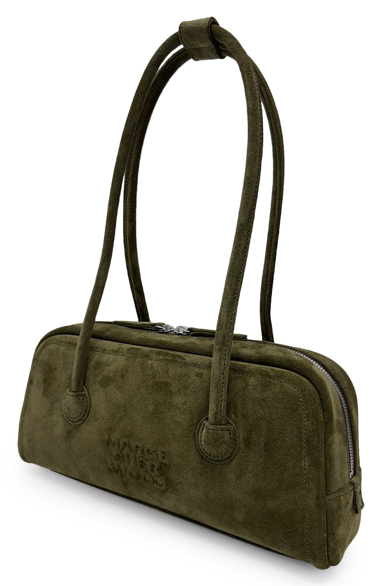 Soft Boston EW Leather Shoulder Bag, Alternate, color, DARK OLIVE SUEDE