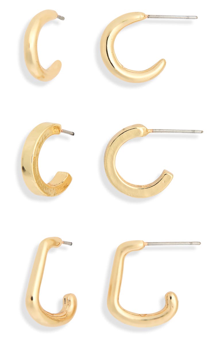Golden Hour Set of 3 Assorted Hoop Earrings, Alternate, color, GOLD