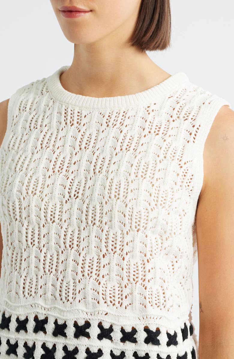 Bobeau Sleeveless Open Stitch Sweater Tank, Alternate, color, Ivory/ Black