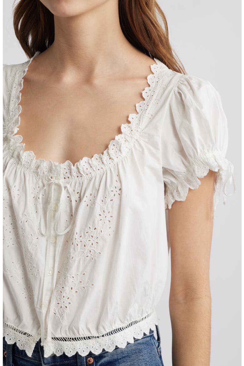 Nera Eyelet Ruffle Organic Cotton Crop Top, Alternate, color, SALT