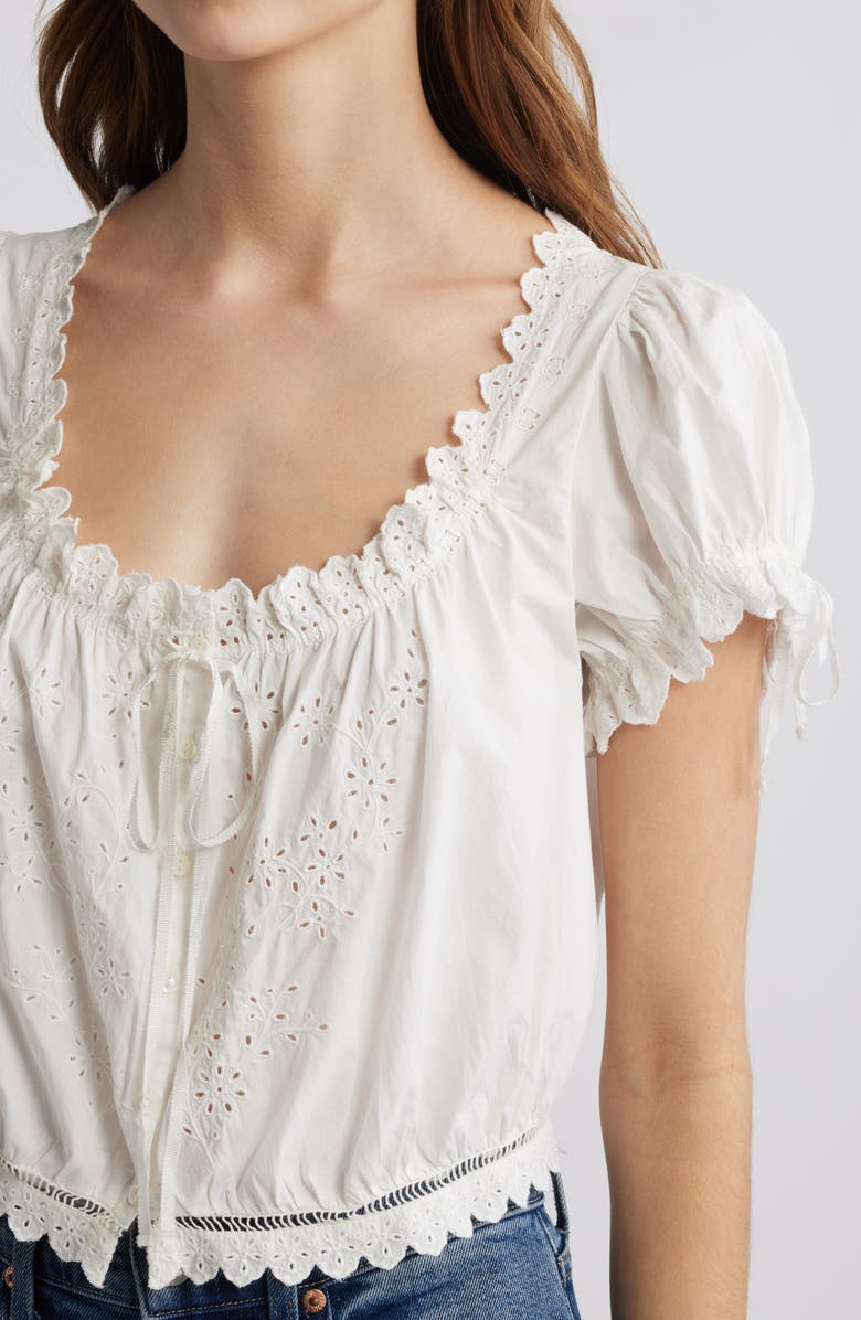 DÔEN Nera Eyelet Ruffle Organic Cotton Crop Top, Alternate, color, Salt