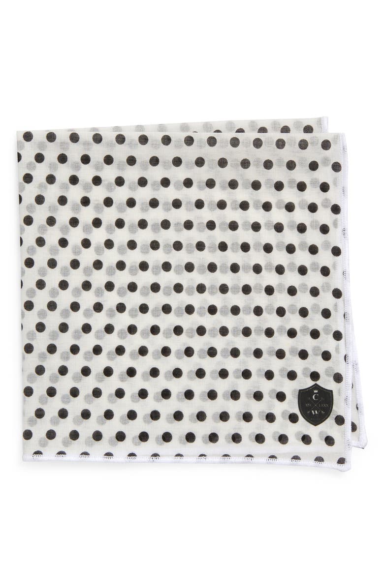 CLIFTON WILSON Polka Dot Cotton Pocket Square, Main, color, White