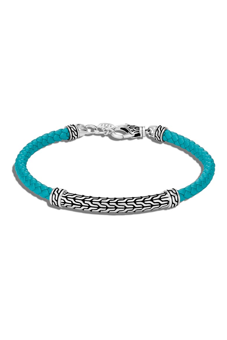 Classic Chain Silver Station Leather Bracelet, Alternate, color, SILVER/ TURQUOISE