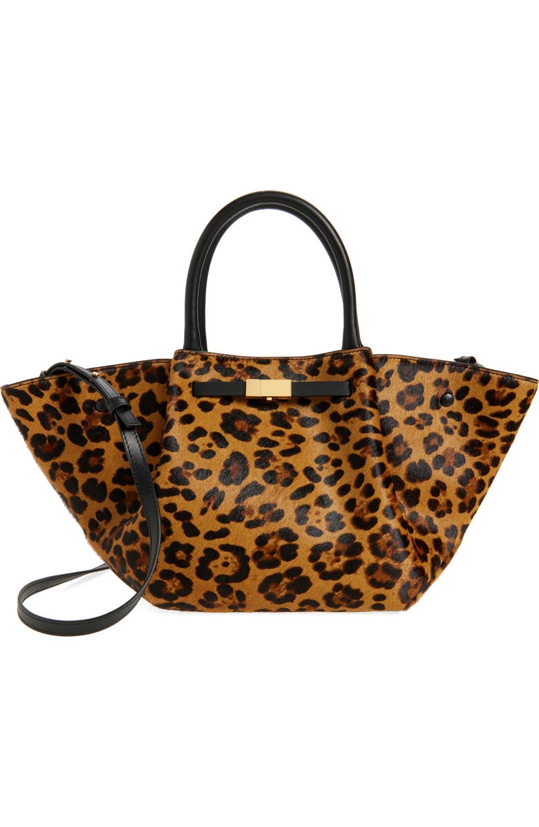 DeMellier Midi New York Leopard Print Calf Hair Tote, Main, color, Leopard Effect Black