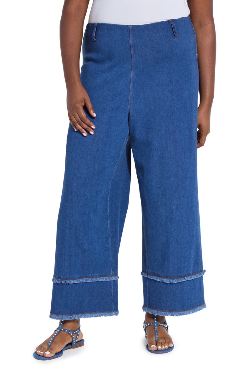Pull-On Fringe Crop Wide Leg Jeans, Main, color, MID WASH