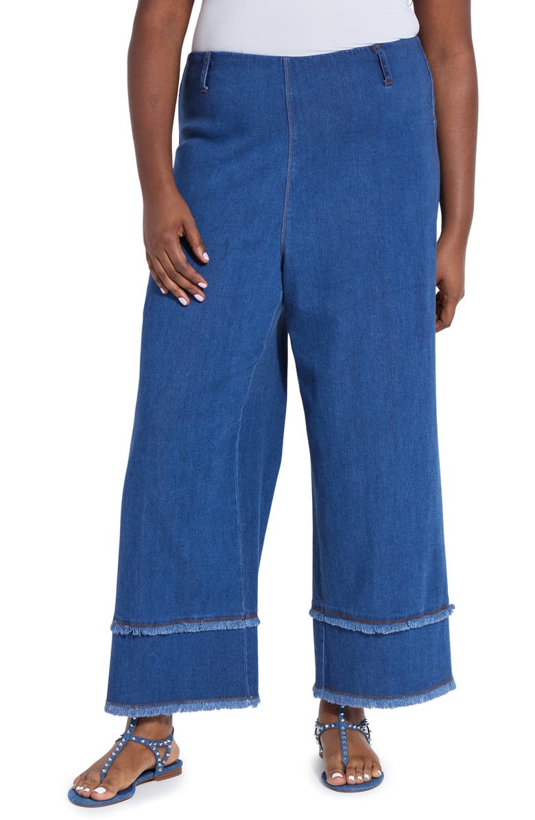 Lysse Pull-On Fringe Crop Wide Leg Jeans, Main, color, Mid Wash