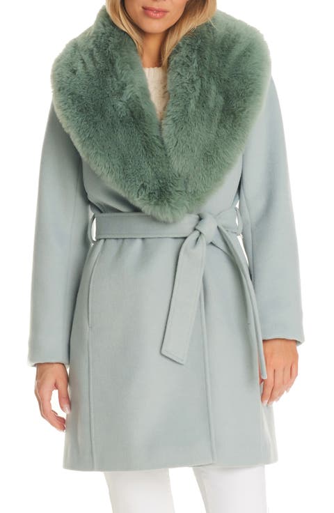 Double Breasted Coat with Removable Faux Fur Collar