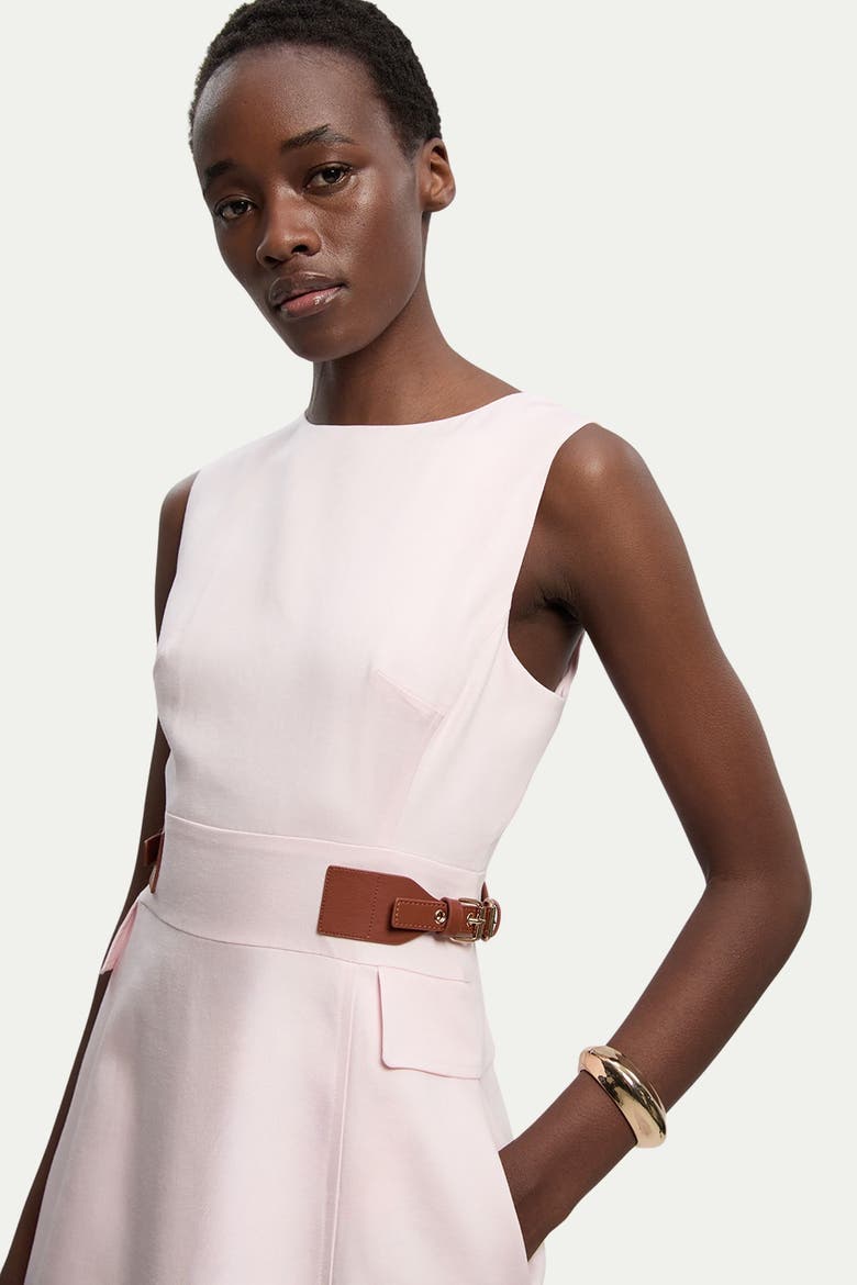 Fitted Belt Crew Neck Midi Dress, Alternate, color, Blush