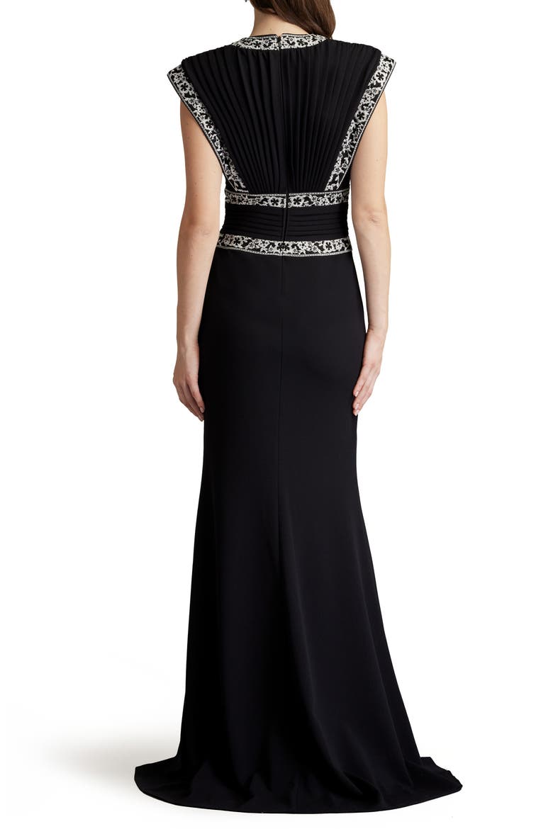 Embroidered Trim V-Neck Gown, Alternate, color, BLACK/ IVORY