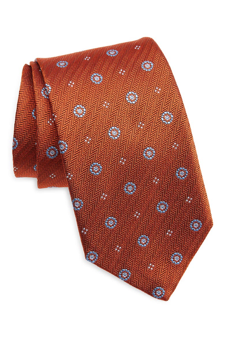 Neat Silk Tie, Main, color, ORANGE