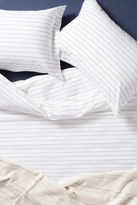 Brito Navy Linear Printed Cotton Percale King Duvet Cover Set