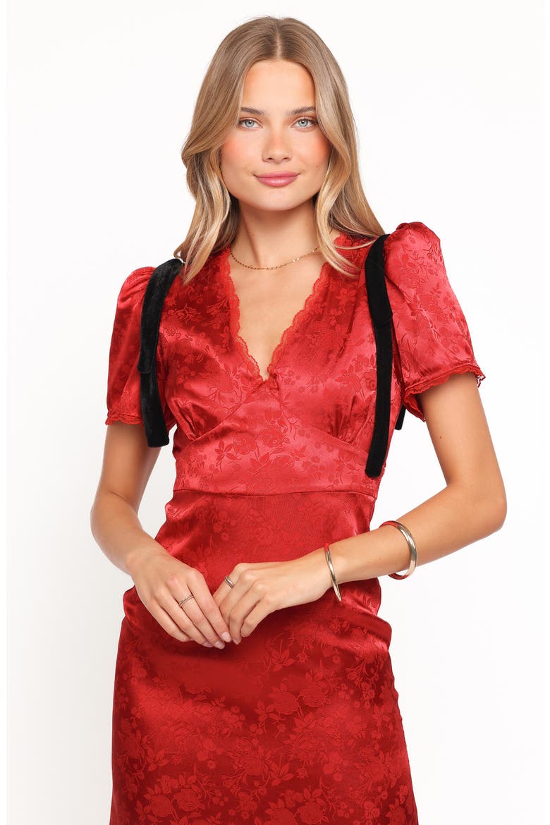 Lomandra Brocade & Velvet Tie Maxi Dress, Alternate, color, RED JACQUARD