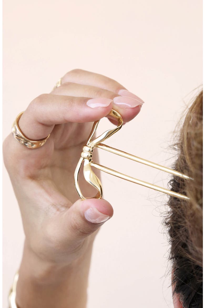 Bow Organica Hair Pin, Alternate, color, GOLD