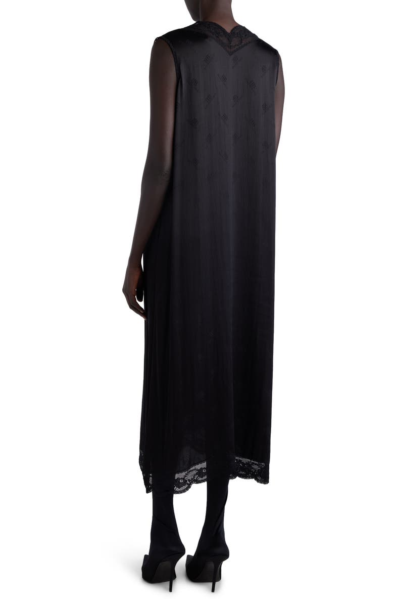 Balenciaga Lace Trim Sleeveless Silk Jacquard Dress, Alternate, color, 