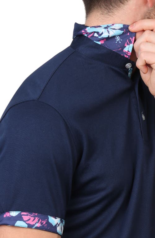 Shop Tailorbyrd Tropical Trim Modal Blend Piqué Polo In Navy