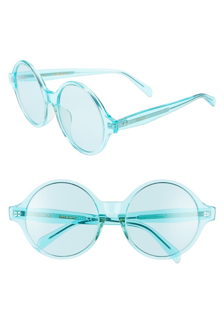 58mm Round Sunglasses, Main, color, TRANSPARENT AQUA/ AQUA