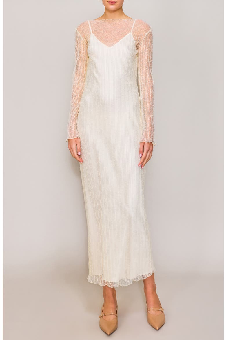 Lace Overlay Long Sleeve Maxi Cocktail Dress, Main, color, IVORY