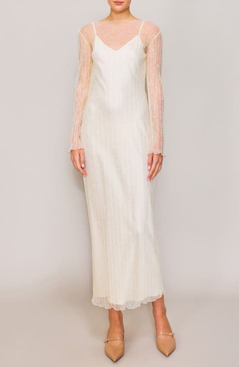 Lace Overlay Long Sleeve Maxi Cocktail Dress