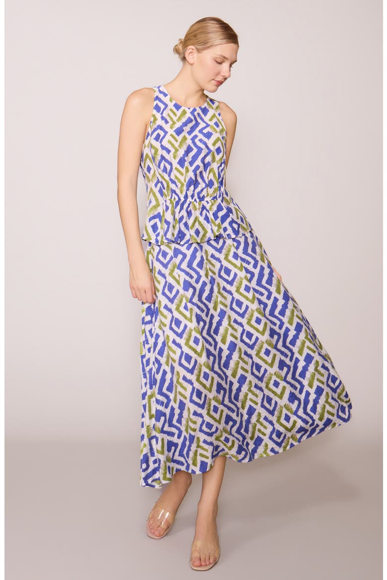 Geo Print Pull-On Midi Skirt, Alternate, color, BLUE GREEN PRINT