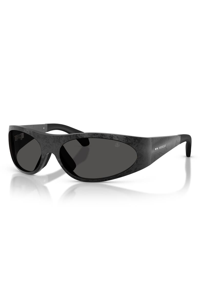 Moncler Inara 64mm Oversize Oval Sunglasses, Alternate, color, Black Carbo / Dark Grey Solid