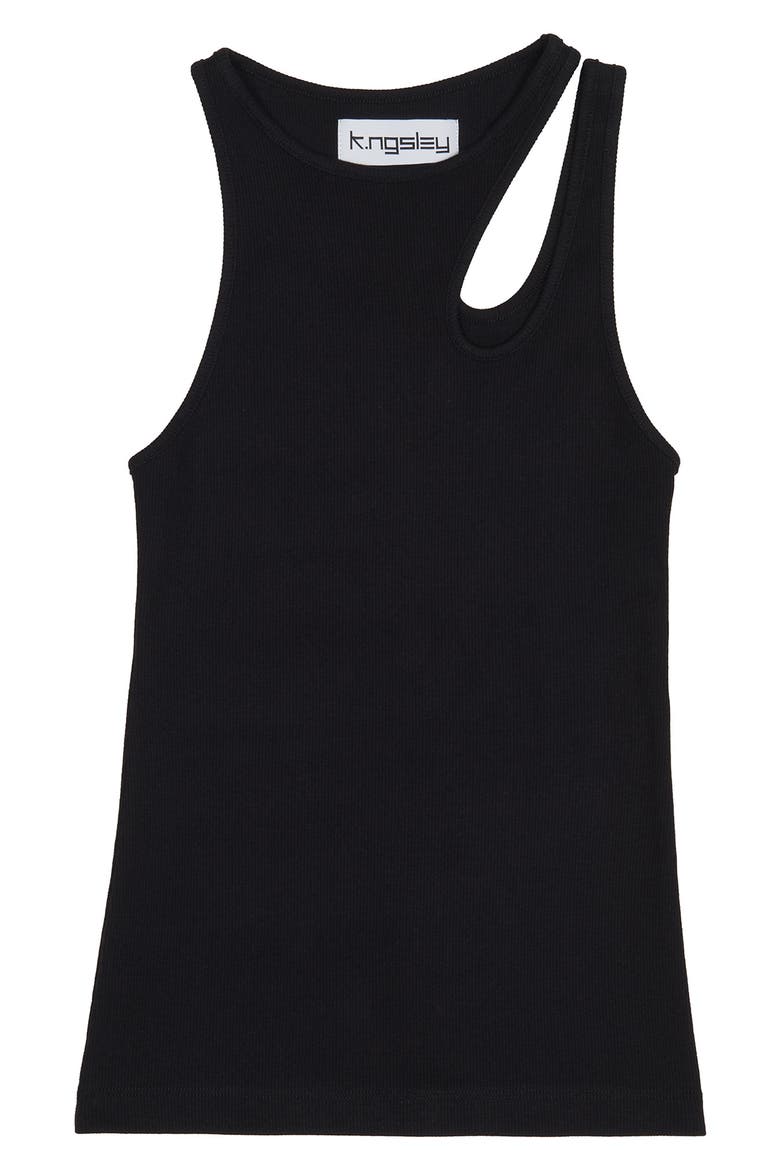 Gender Inclusive Romain Cutout Rib Tank, Alternate, color, BLACK