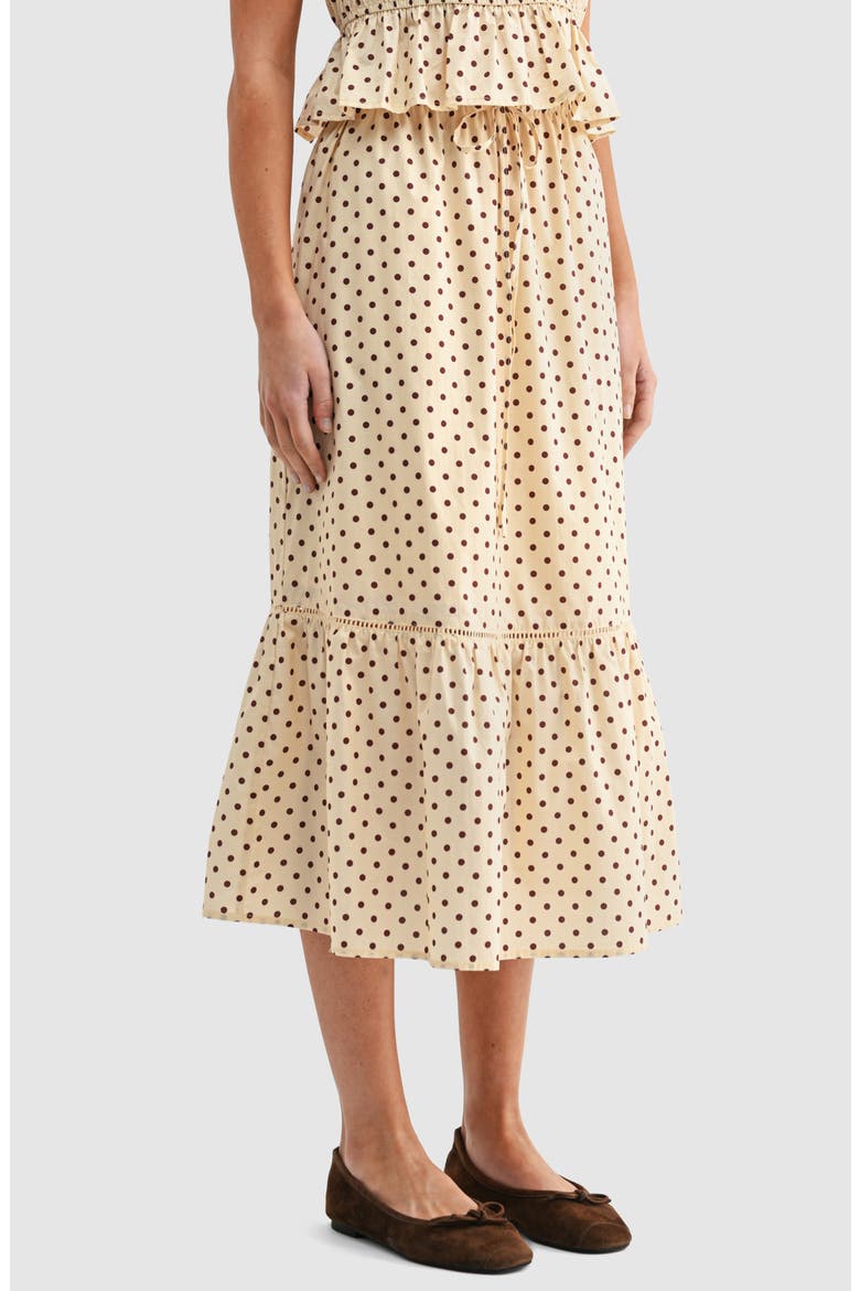 Polka Dot Tiered Midi Skirt, Alternate, color, BUTTER BROWN DOT