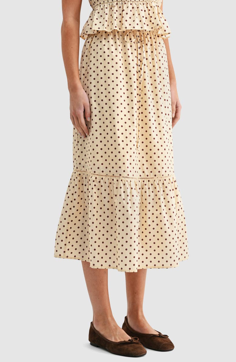 All in Favor Polka Dot Tiered Midi Skirt, Alternate, color, Butter Brown Dot