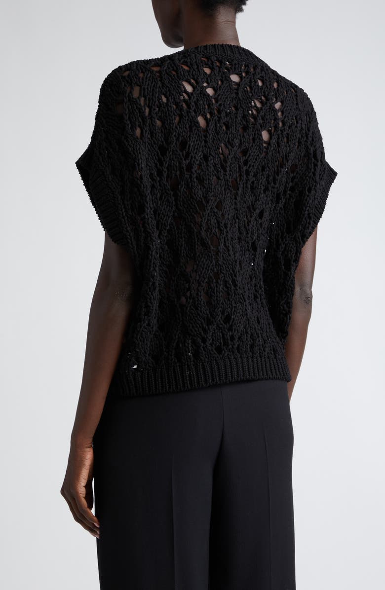 Brunello Cucinelli Open Cable Stitch Short Sleeve Sweater, Alternate, color, 