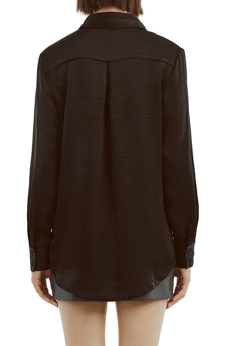 Bardot Dinah Pintuck Satin Button-Up Shirt, Alternate, color, Black