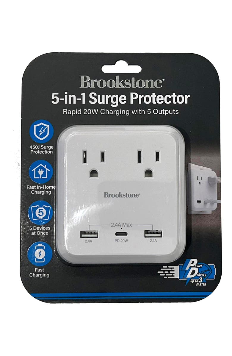 BROOKSTONE 5-in-1 Surge Protector, Alternate, color, White