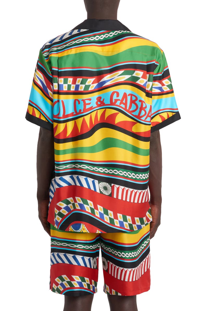 Dolce&Gabbana Carretto Print Short Sleeve Silk Button-Up Shirt, Alternate, color,