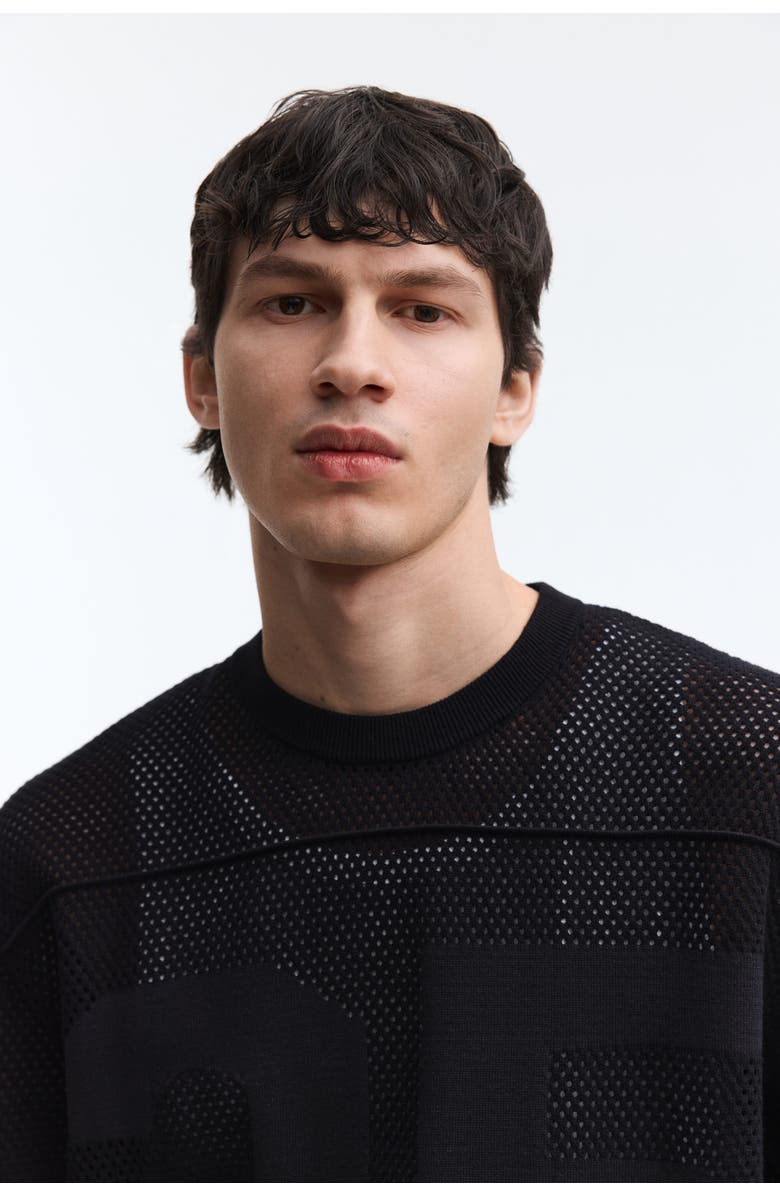 H&M Relaxed Fit Boxy Mesh T-shirt, Alternate, color, Black