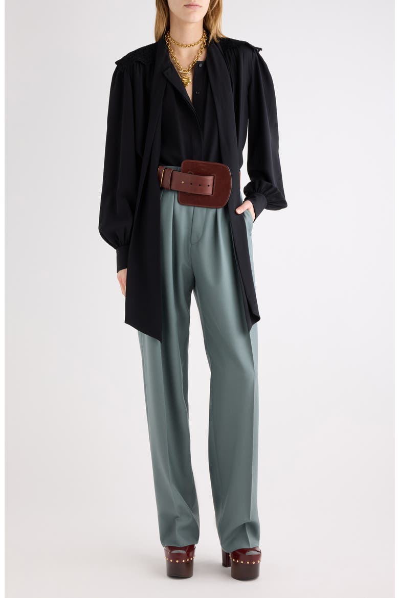 High Waist Wool Gabardine Tapered Cuff Wide Leg Pants, Alternate, color, URBAN GREY