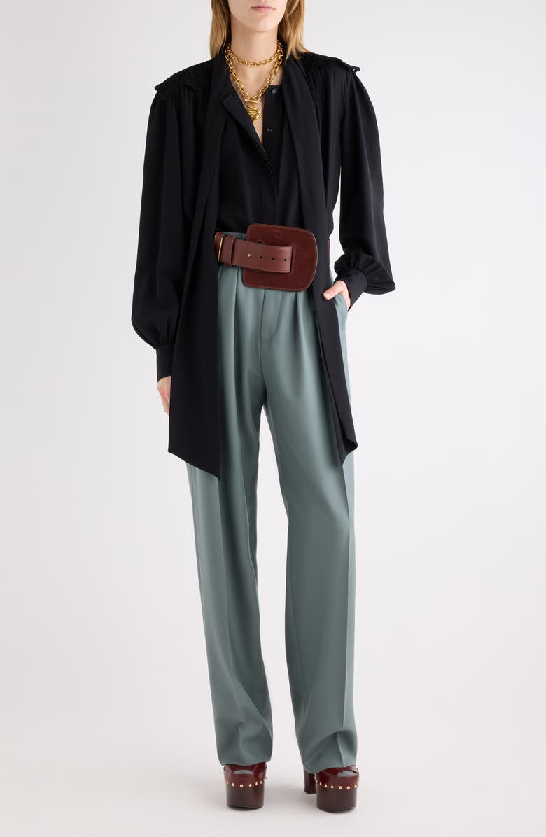 Chloé High Waist Wool Gabardine Tapered Cuff Wide Leg Pants, Alternate, color, Urban Grey
