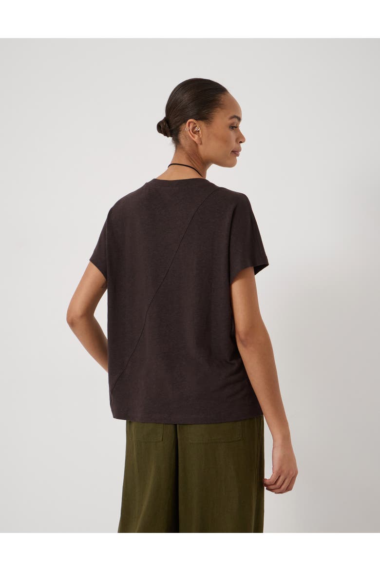 Rosalia Linen Blend V-Neck T-Shirt, Alternate, color, Fudge Brown