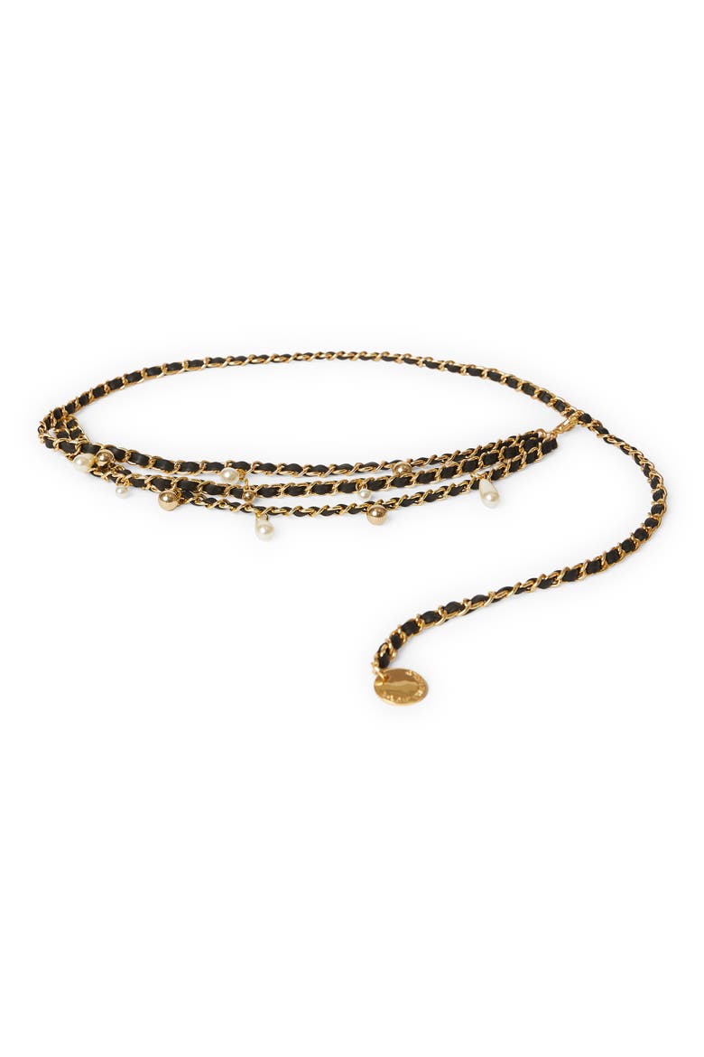 Madelyn Chain Leather Belt, Main, color, BLACK GOLD