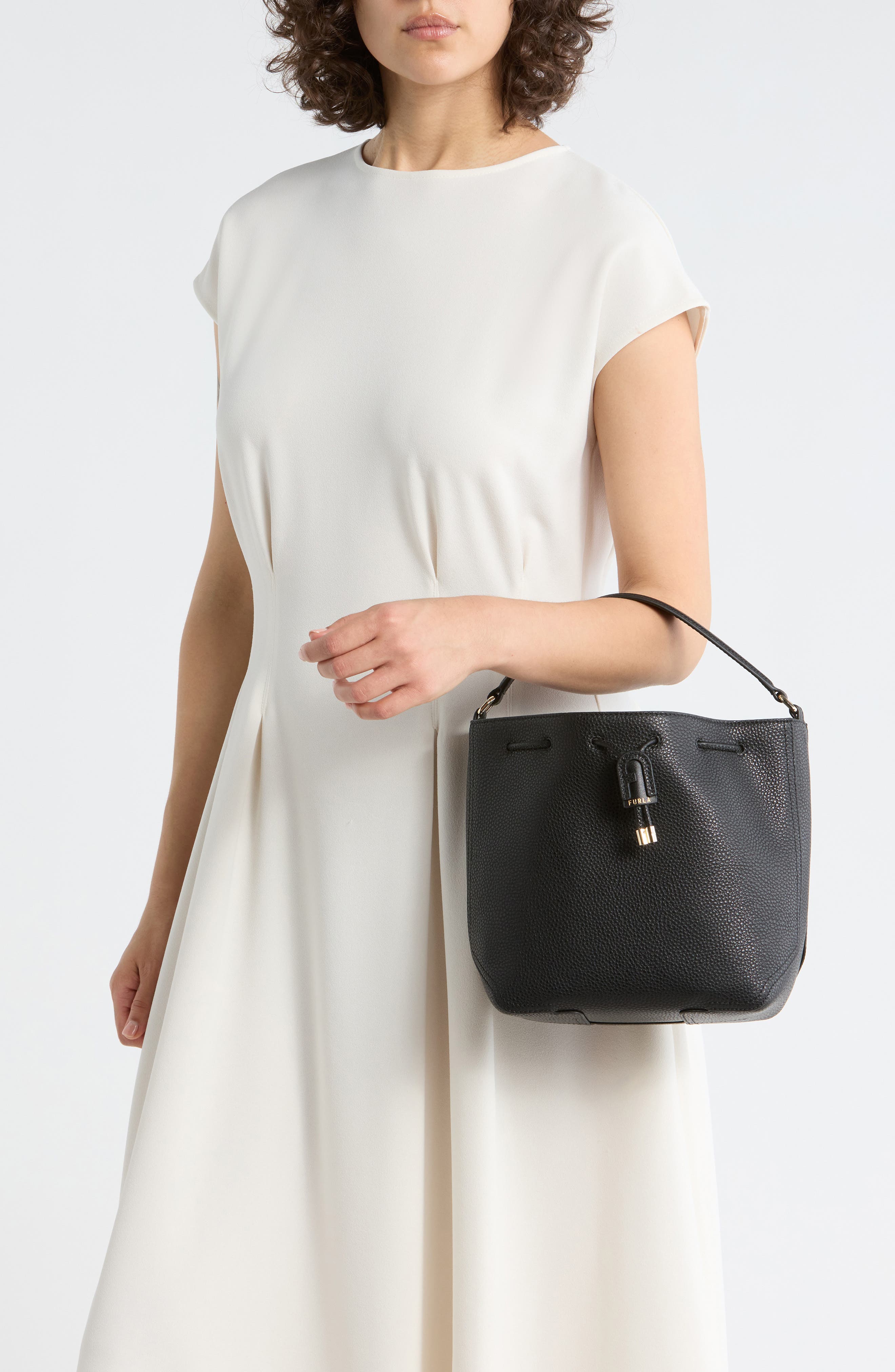Furla Atena Leather Bucket Bag, Alternate, color, Nero