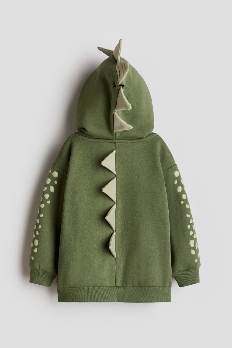 Appliquéd Zip-through Hoodie, Alternate, color, Green/dinosaur