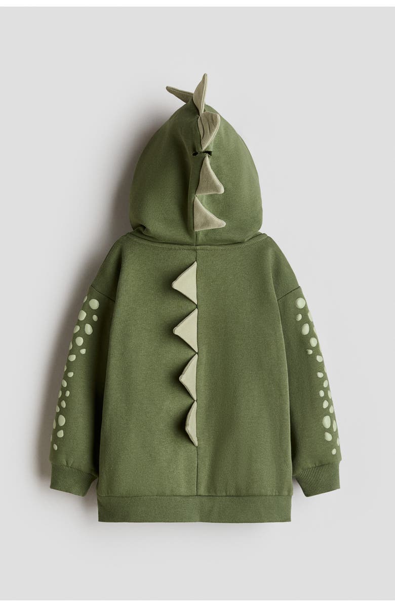 H&M Appliquéd Zip-through Hoodie, Alternate, color, Green/Dinosaur