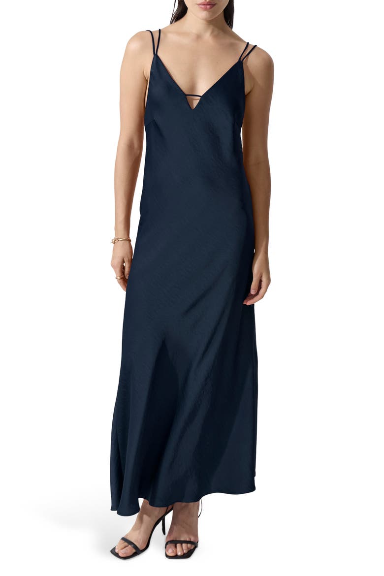Sienna Strappy Hammered Satin Maxi Dress, Main, color, BLUE