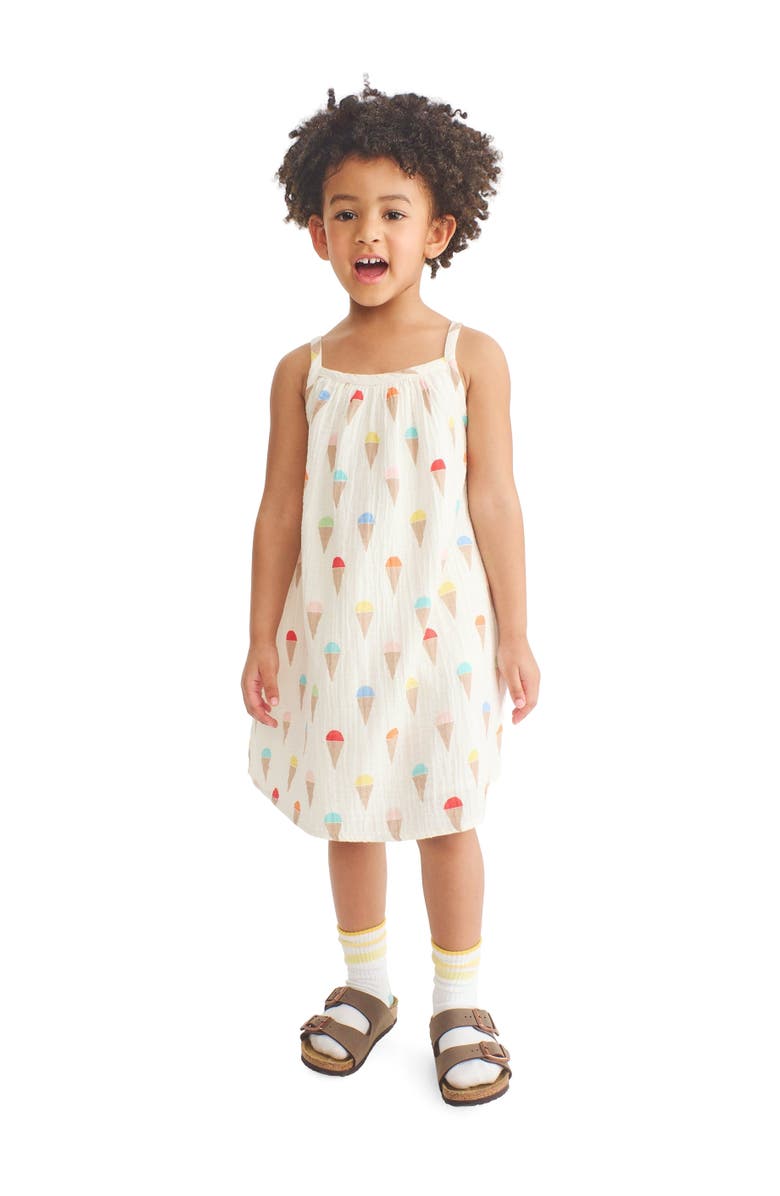 Primary Kids Cotton Gauze Tank Dress In Rainbow Scoops, Alternate, color, Ivory Rainbow Ice Cream Cones