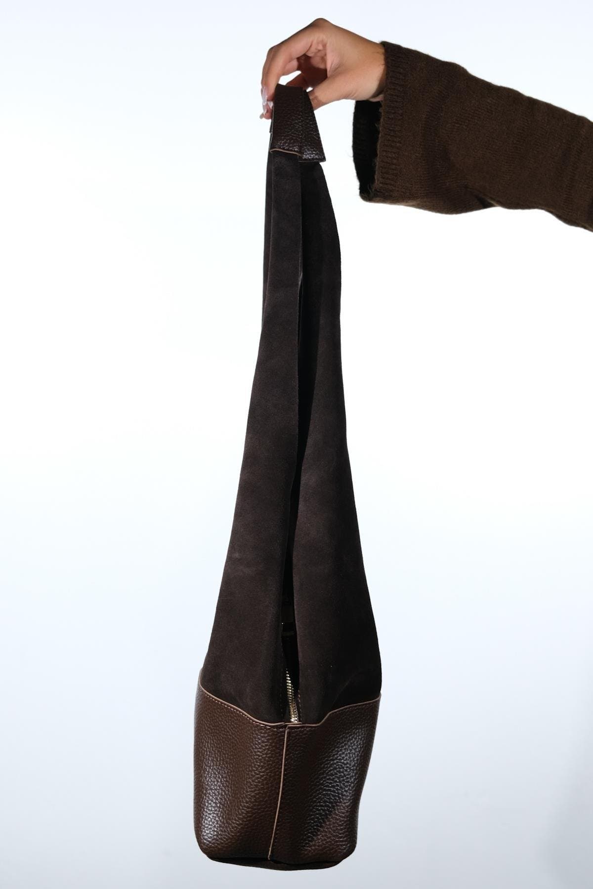 Avos Leather Shoulder Bag, Alternate, color, Brown Suede