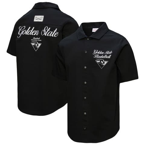 Men's Mitchell & Ness Black Golden State Warriors Hardwood Classics Camp Shirt
