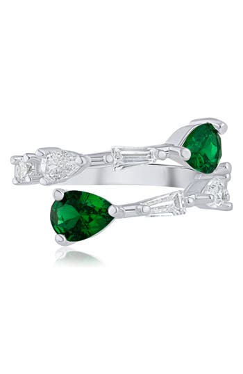 Cz By Kenneth Jay Lane Cubic Zirconia Bypass Ring In Green/silver