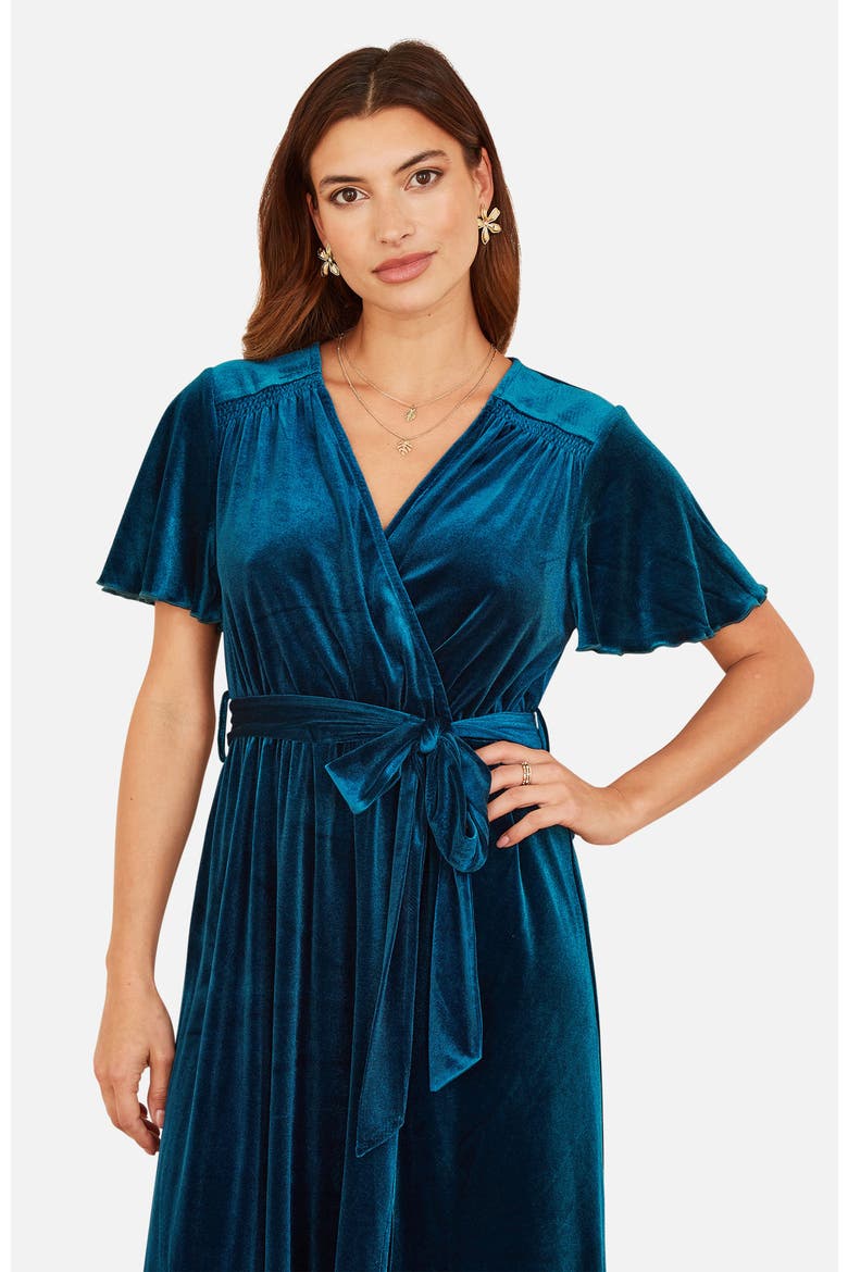 Velvet Split Hem Midi Dress, Alternate, color, Teal