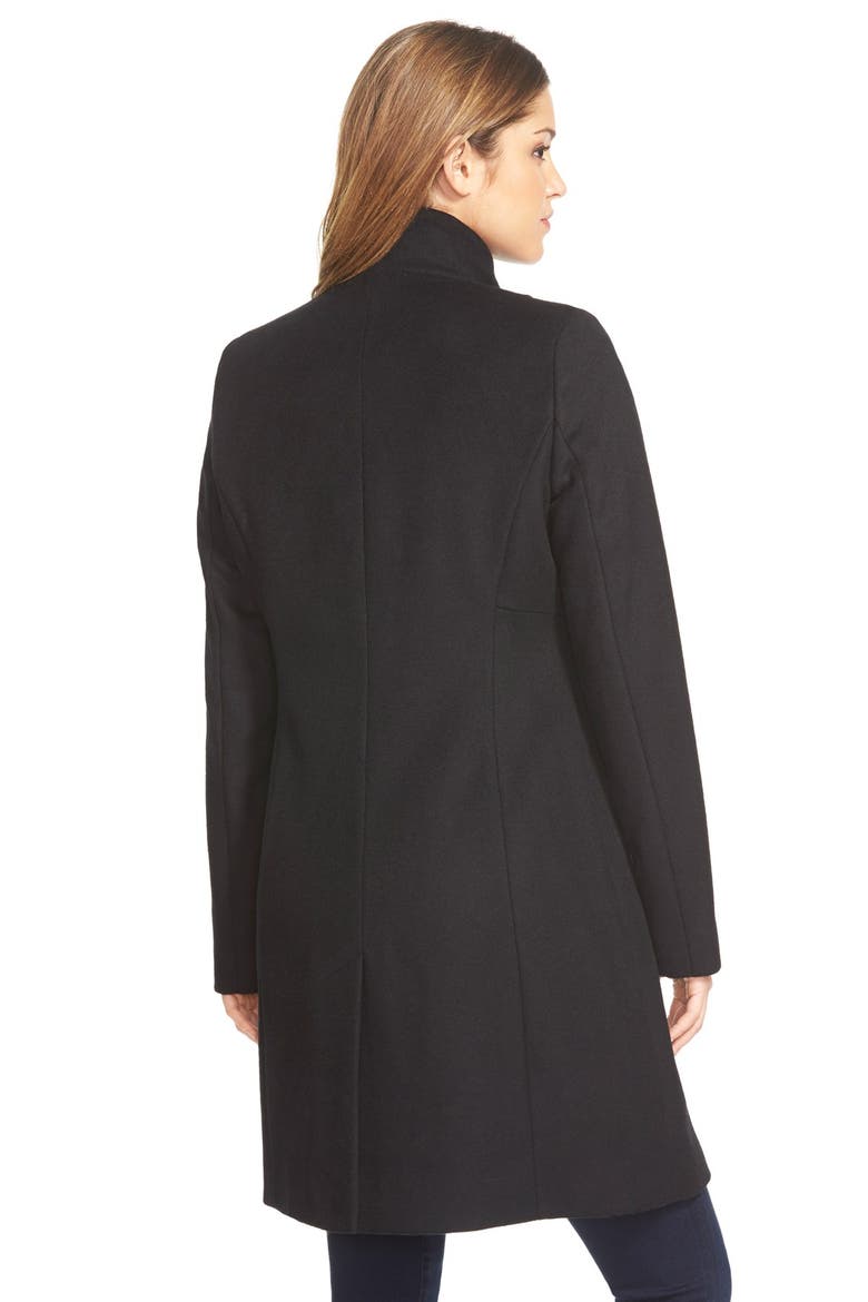 Ruffle Front Wool Blend Coat, Main, color, BLACK